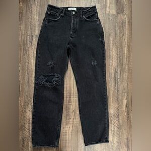 Abercrombie & Fitch The Dad High Rise Distressed Black Jeans